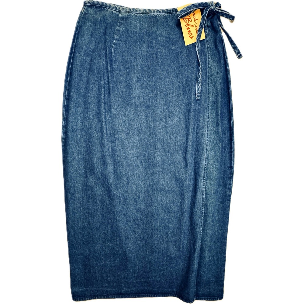 Vtg New 1996 Denim Wrap Skirt Womens 12 Blue Backroad Blues Boho Western Prairie